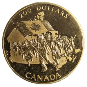 1/2 oz Gold Canada 200 dollar Canadian Flag 1990